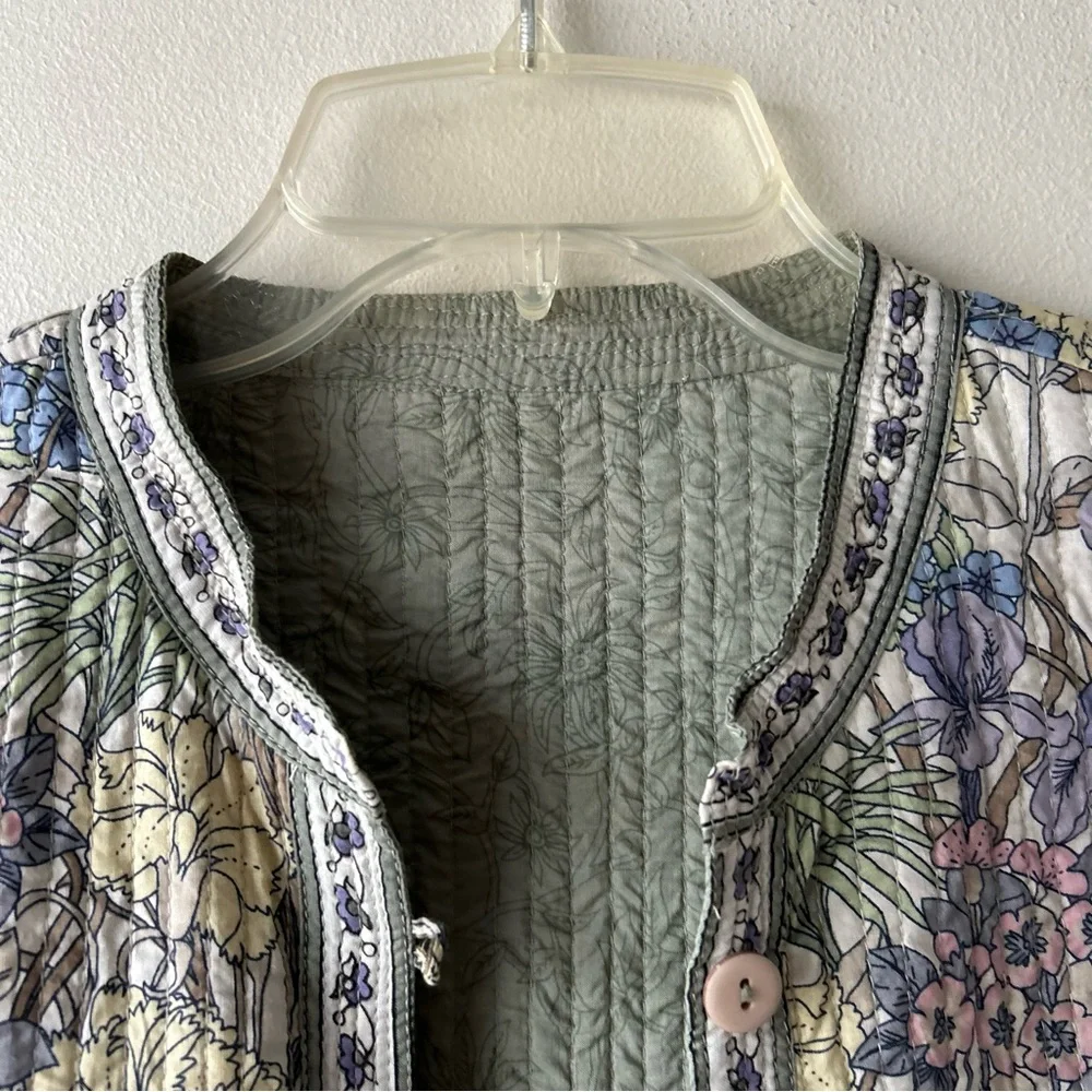 Cottagecore Floral Quilted Reversible Jacket Coat Large Green Pink Yellow Purple